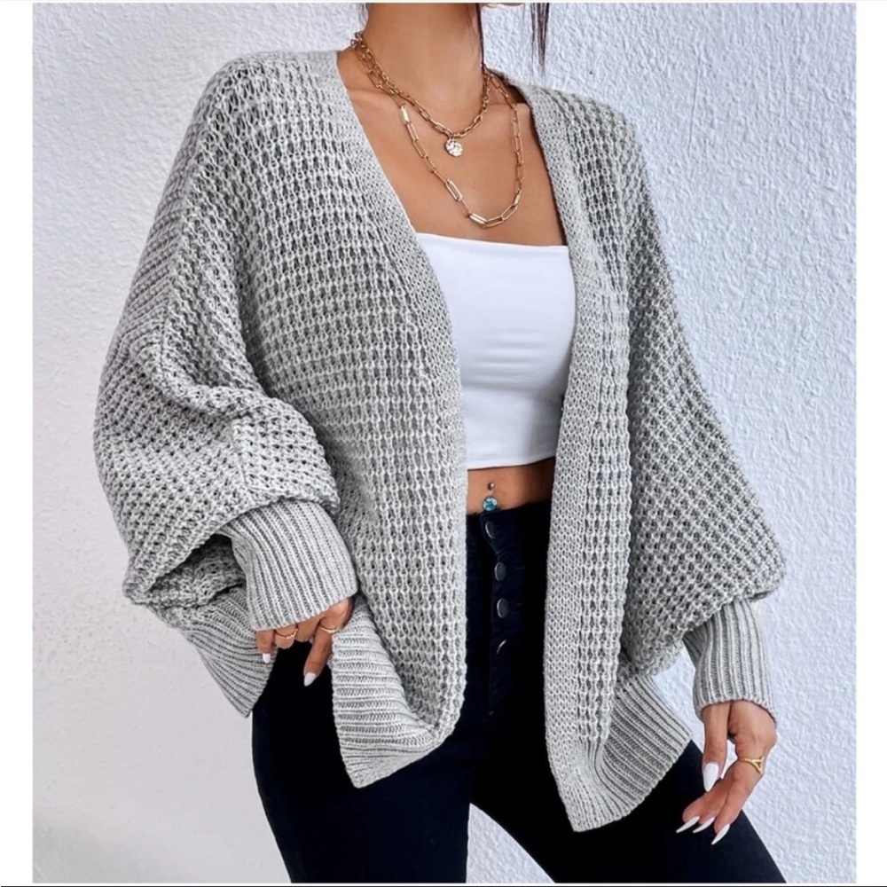 Cozy Grey Open Front Oversized Cardigan S M L